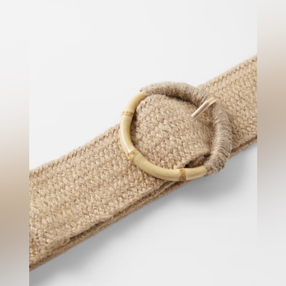 ZARA Tan Woven Jute Stretch Belt with Bamboo Accent - Picture 3 of 9